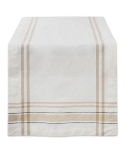Design Imports Chambray French Stripe Table Runner 14" X 108" In White