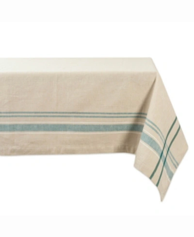 Design Imports Chambray French Stripe Tablecloth 60" X 84" In Green