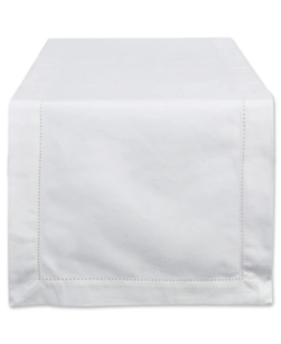 Design Imports Hemstitch Kitchen Table Runner 14" X 108" In Open White