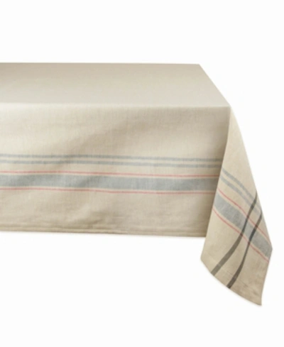 Design Imports Chambray French Stripe Tablecloth 60" X 84" In Grey