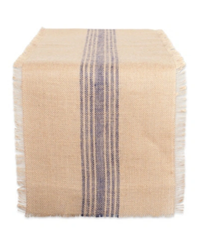 Design Imports French Middle Stripe Burlap Table Runner 14" X 108" In Blue