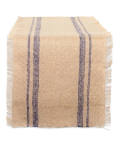 Design Imports French Double Border Burlap Table Runner 14" X 108" In Blue