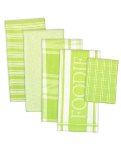 Design Imports Assorted Foodie Dishtowel And Dishcloth, Set Of 5 In Green1