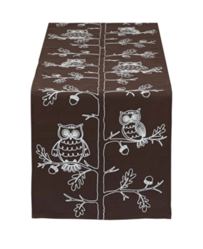 Design Imports Table Runner Embroidered Owls In Brown