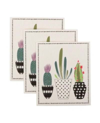 Design Imports Succulents Swedish Dishcloths Set Of 3 In Green