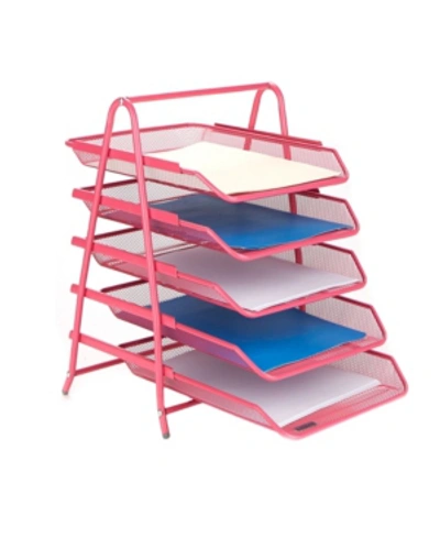 Mind Reader 5 Tier Paper Tray Desk Organizer In Pink