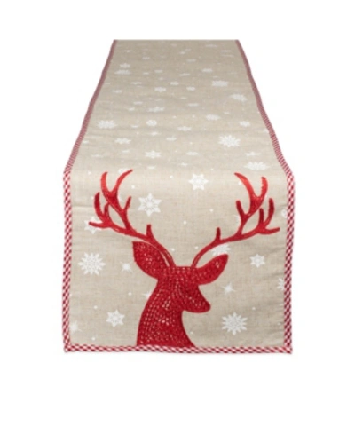 Design Imports Reindeer Embroidered Table Runner In Red