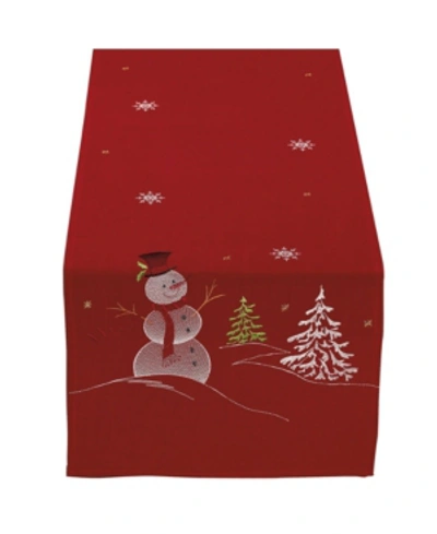 Design Imports Embroidered Snowman Table Runner In Red