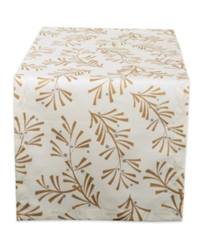 Design Imports Metallic Holly Leaves Table Runner In Off-white