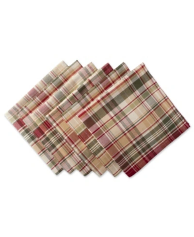 Design Imports Give Thanks Plaid Napkin Set In Brown