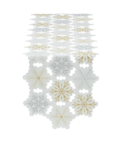 Design Imports Embroidered Snowflakes Table Runner In White