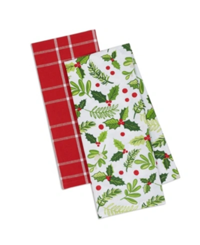 Design Imports Assorted Boughs Of Holly Dishtowel Set In Red