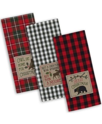 Design Imports Cabin Christmas Embroidered Dishtowel Set In Red