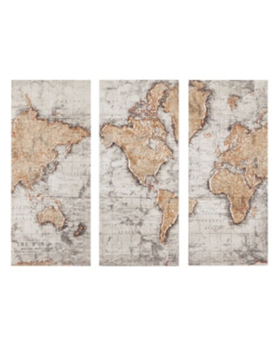 Jla Home Map Of The World Printed Canvas, Set Of 3 In Natural