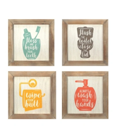 Stratton Home Decor Set Of 4 -floss, Flush, Wipe, Wash Wall Art In Multi