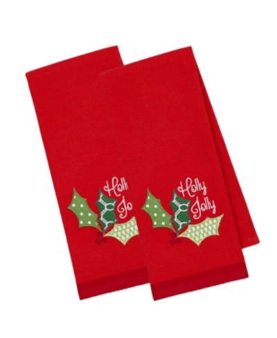 Design Imports Holly Jolly Embroidered Dishtowel In Red