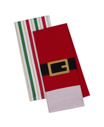 Design Imports Assorted Santa Belt Dishtowel Set In Red