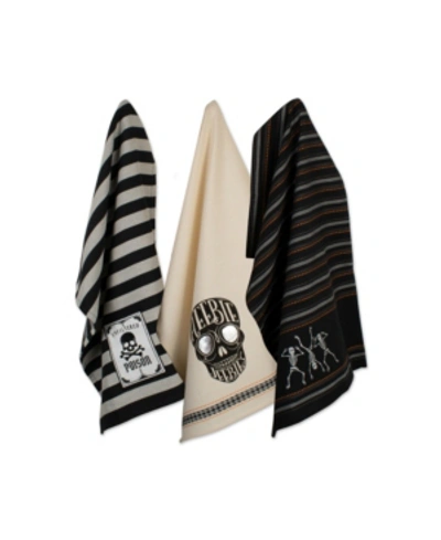 Design Imports Assorted Skeleton Embellished Dishtowel Set In Black
