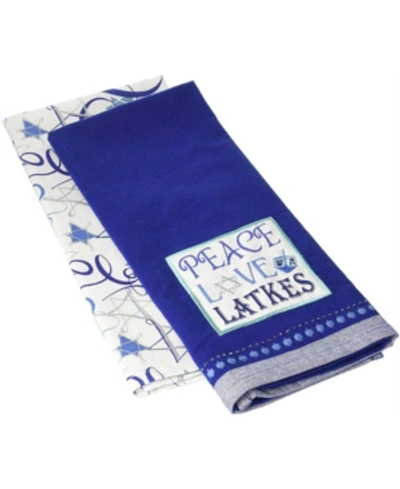 Design Imports Peace Love Latkes Dishtowels Set In Blue