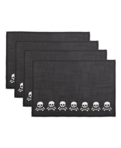 Design Imports Skulls Embroidered Placemat Set In Black