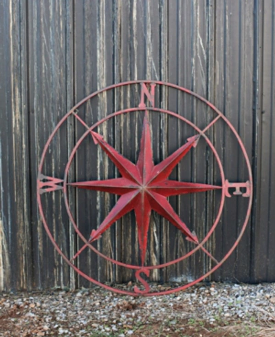 3r Studio Round Metal Compass Wall Decor In Red