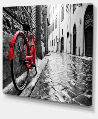 Design Art Designart Retro Vintage Red Bike Cityscape Photo Canvas Art Print In Black