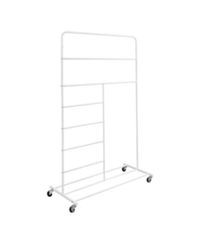 Honey Can Do Rolling Multi-section T-bar Clothes Drying Rack In White