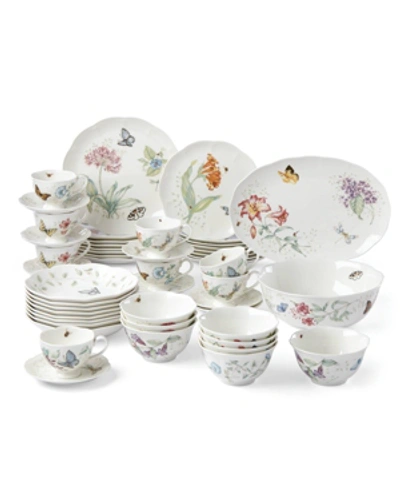Lenox Butterfly Meadow 50-pc Dinnerware Set, Created For Macy's, Service For 8 In White Body W/multicolor Floral & Botanical Design