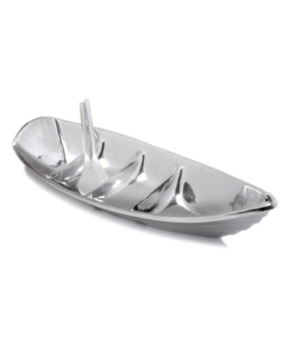 St. Croix Kindwer 22" Tropical Boat Tray With 2 Oars As Servers In Silver