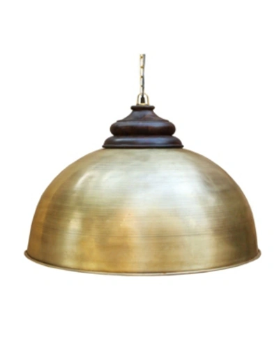 Villa2 Dom Retro Large Pendant With Accent Solid Wood Hand Carved Shade Holder In Brushed Rich Look Lacquer In Brass