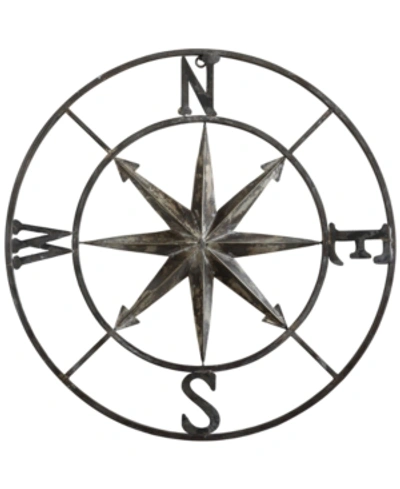 3r Studio Metal Compass Wall Decor, Distressed Silver-tone In Distressed Brown