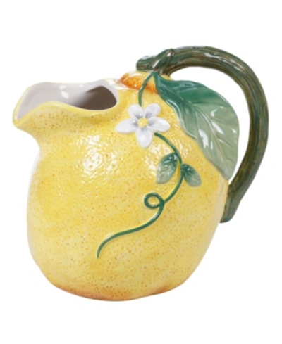 Certified International Citron 3-d Lemon Pitcher In White,light Blue,yellow