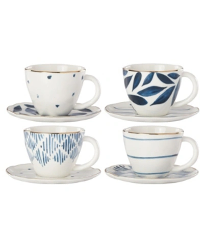 Lenox Blue Bay Set/4 Assorted Espresso Cup And Saucer In White And Blue