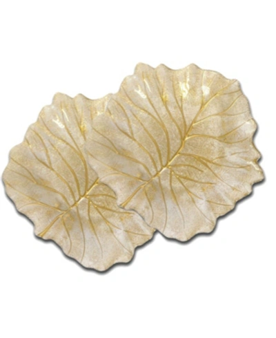 Classic Touch Set Of 2 Beveled Leaf Shaped Plates In Gold