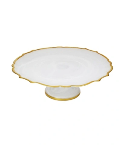 Classic Touch Alabaster Cake Stand With Gold-tone Trim In White
