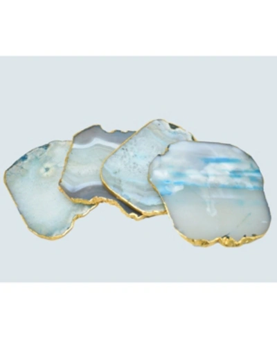 Nature's Decorations - Agate Gnarled Coasters, Set Of 4 In Teal