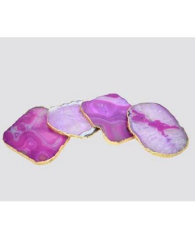 Nature's Decorations - Agate Gnarled Coasters, Set Of 4 In Pink