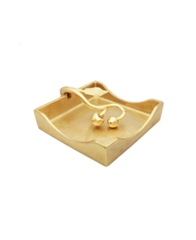 Classic Touch Gold Square Napkin Holder With Leaf Shaped Tongue