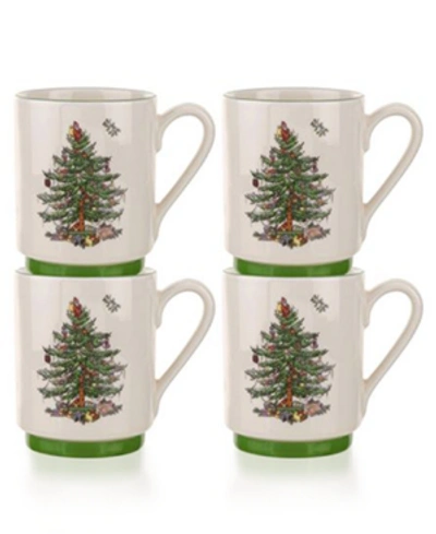 Spode Christmas Tree Stacking Mugs, Set Of 4 In Green