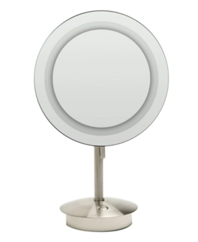 Alfi Brand Brushed Nickel Tabletop Round 5x Magnifying Cosmetic Mirror With Light Bedding In Chrome