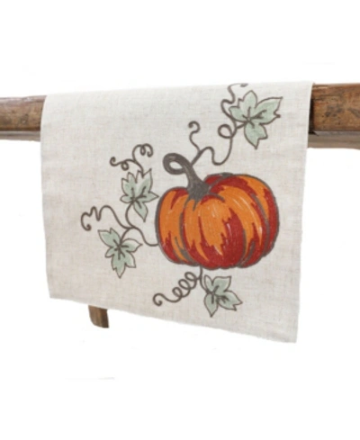 Manor Luxe Rustic Pumpkin Crewel Embroidered Fall Table Runner In Linen
