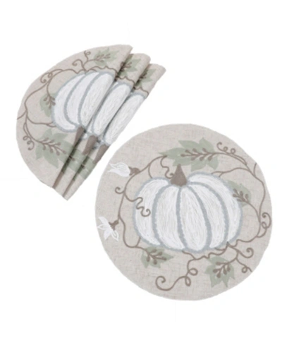 Manor Luxe Harvest Pumpkins And Vines Crewel Embroidered Fall Placemats, Set Of 4 In Linen