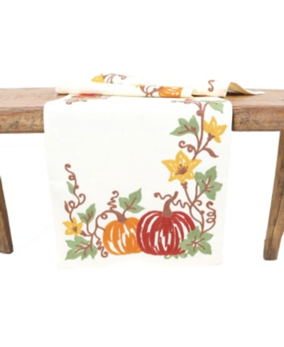 Manor Luxe Happy Fall Pumpkins Crewel Embroidered Table Runner In Cream