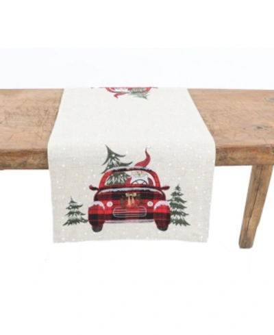 Manor Luxe Santa Claus Riding On Car Christmas Table Runner In Linen