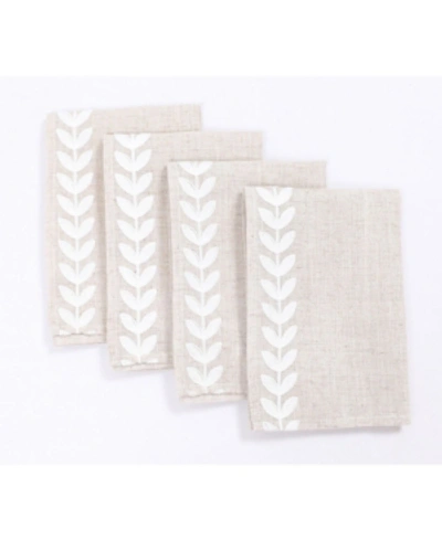 Manor Luxe Cute Leaves Crewel Embroidered Napkins 20" X 20", Set Of 4 In Linen Whit