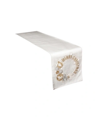Manor Luxe Ornament Wreath Christmas Table Runner, 13.5" X 72" In Ivory