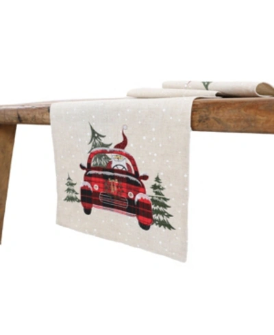 Manor Luxe Santa Claus Riding On Car Christmas Table Runner In Linen