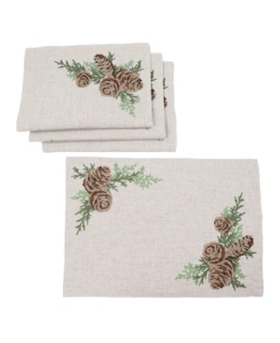 Manor Luxe Winter Pine Cones And Branches Crewel Embroidered Placemats 14" X 20", Set Of 4 In Linen