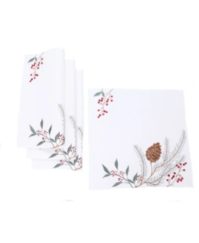 Manor Luxe Pinecone And Berry Embroidered Christmas Placemats, Set Of 4 In White