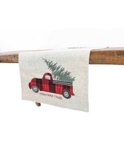 Manor Luxe Vintage Tartan Truck With Christmas Tree Table Runner In Linen